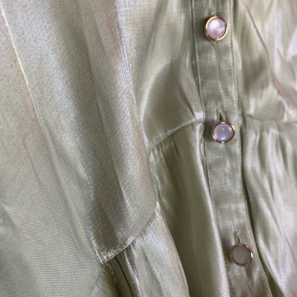 Umgee Satin Sheen Tiered Spring Tunic / Dress Button Up Pastel Green Medium - Picture 6 of 9